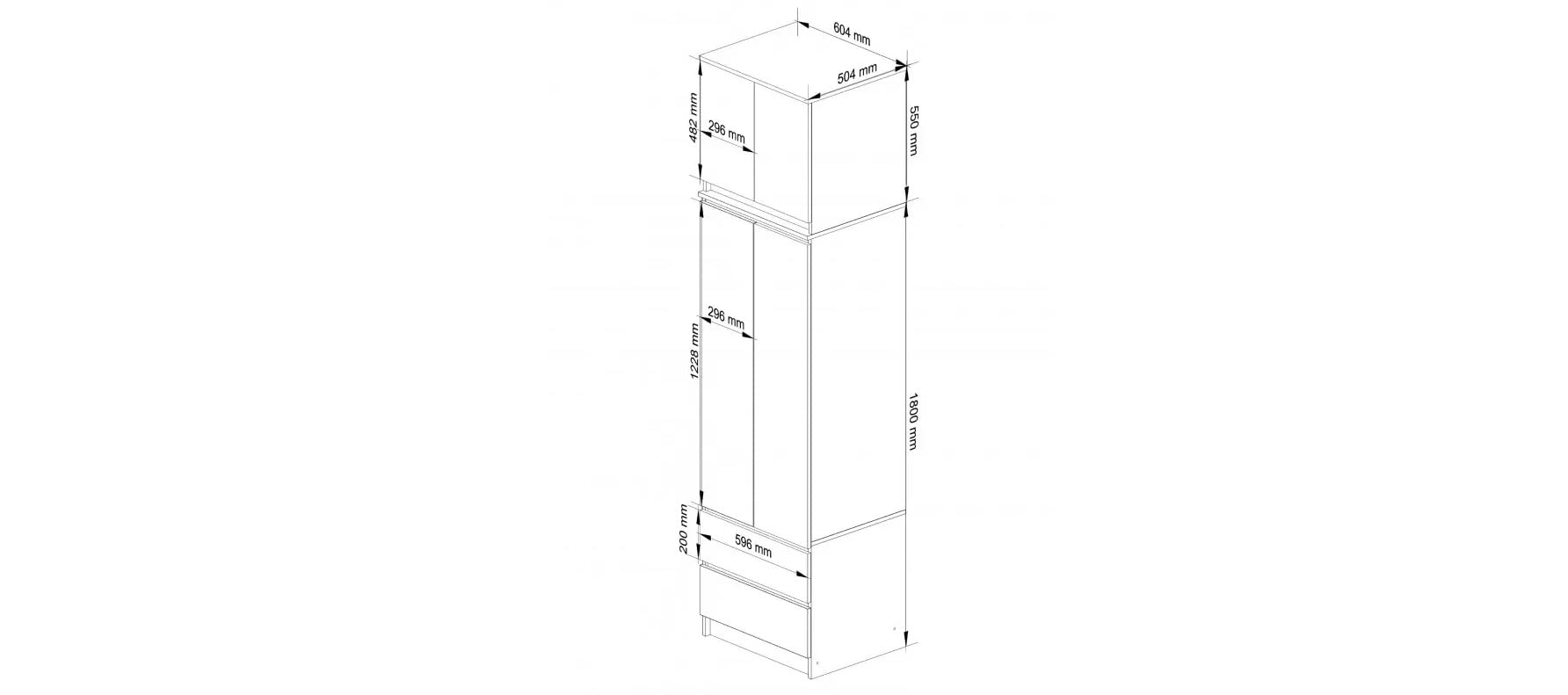 Armario BDW con Accesorio, Armario de 4 Puertas, 2 cajones, Armario para Dormitorio, salón, Pasillo, 234 x 60 x 51 cm (Blanco/Gris)