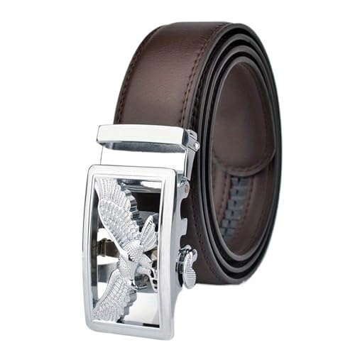 ROEUIPG Cinturón de cuero for hombre con hebilla automática, estilo informal de negocios, con estampado de águila dorada y plateada, con hebilla automática.(125cm,Style 04)