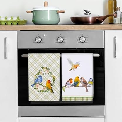 Arquiel Küchentücher Baumwolle 4 Stück, Geschirrtücher 100% Baumwolle Frühlingsvögel Küchenhandtuch Set Multi-Purpose Hochwertige Küche Trockentuch Bar Handtücher 48 x 70CM – Bild 6