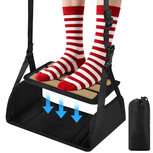 Airplane Foot Hammock for Plane Travel, Detachable Bamboo Airplane Foot Rest for Long Flight, Desk...