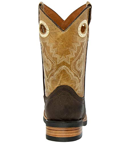 Kids Dark Brown Western Wear Cowboy Boots Solid Leather Square Toe Bota3