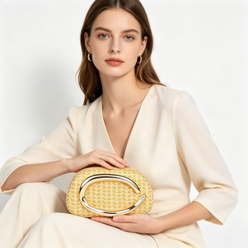 Image of Women Acrylic Clutch Box Metal Handle Evening Bag Trendy Ladies Shoulder Crossbody Purse for Wedding Party Causal