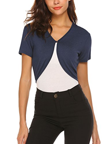 Hotouch Women Basic Short Sleeve Versatile Bolero Shrug Cardigan Junior Navy BlueM