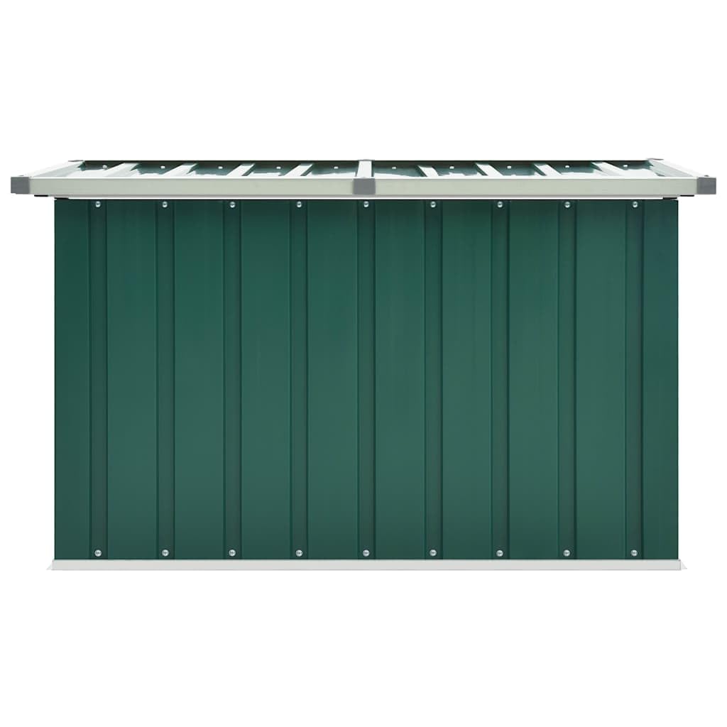 Contenitore da giardino verde in acciaio zincato, 109 x 67 x 65 cm, con coperchio ribaltabile per cuscini e armadietto per attrezzi, per tenere ordine all'aperto