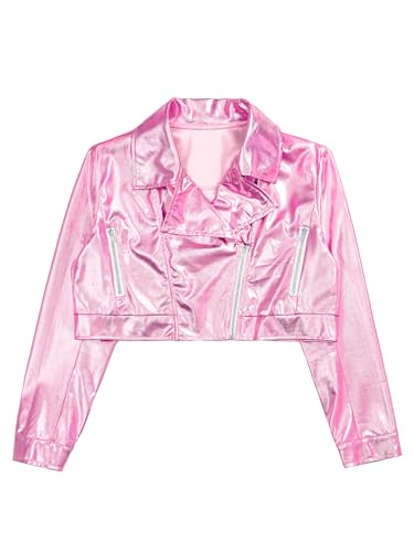 Kids Girls Shiny Metallic Biker Motorcycle Jacket Coat Long Sleeve Jazz Hip Hop Dance Tops Windbreaker Outwear3