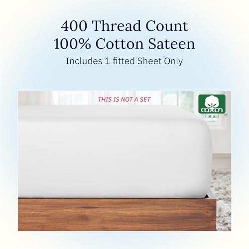 California Design Den Twin Fitted Sheet, Soft 400 Thread Count 100% Cotton, No Pop-Off Elastic, Deep Pocket Cooling Sheets, Durable Sateen Weave Bottom Sheet for Adults (Twin, Antique White)