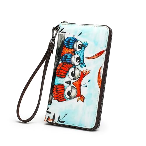 Womens Wallet RFID Credit Card Holder Travel Leather Zipper Wallets for Women Owl