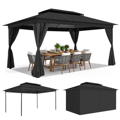 Image of COBIZI 10x15 Outdoor Patio Gazebo with Privacy Curtains, Black