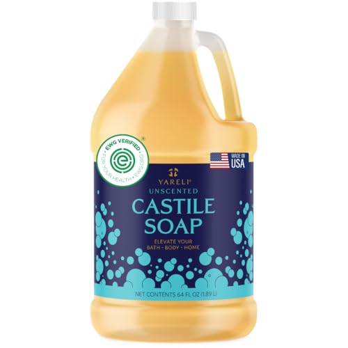 Image of YARELI Pure Castile Soap Liquid, Unscented, EWG Verified with All Organic Oils for Adults, Kids and Babies as Body Wash or Hand Soap, 64oz Refill