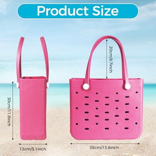 Medium Rubber Beach Bag for Men & Women, Travel Tote Bag for the Beach Boat Pool (Rose Pink)2