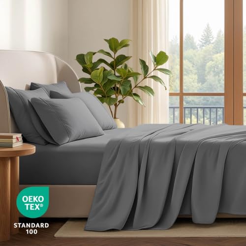 Image of Bare Home Sheet Set 1800 Ultra-Soft with 4 Pillowcases (Queen, Grey) | 6 Piece Set, Deep Pockets 6 to 15 Inches, 1800 Ultra-Soft, Double Brushed, Hotel Luxury