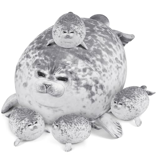 Image of KMUYSL Toys for Ages 0 1 2 3 4 5 6 7 8+ Years - Plush Mommy Stuffed Animal with 4 Babies in Her Tummy, Soft Plush Toys Set, Christmas Birthday Gifts for Girls Boys Baby, Toddler, Kids (Seal Toys)