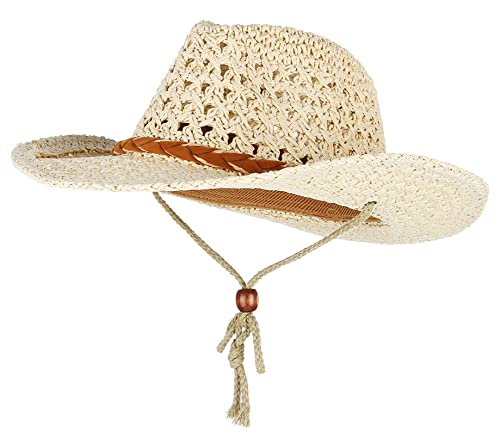 Image of GEMVIE Baby Toddler Kids Sun Straw Western Cowboy Hat Wide Brim with Chin Strap
