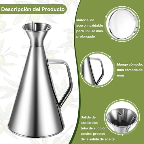 Miniatura 3 de Aceitera Antigoteo De Acero Inoxidable Con Tapon Vertedor, Dispensador De Aceite De Oliva Con Mango, Botella Para Aceite De Cocina, Ideal Para Aceite De Oliva, Vinagre Y Salsa De Soja - 500 Ml
