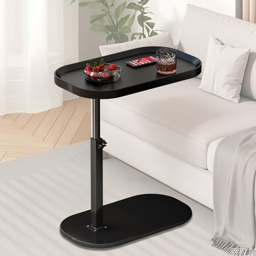 YunMeoCool Mesa auxiliar ajustable en C, mesas auxiliares giratorias de 360° que se deslizan debajo para sofá, sala de estar y dormitorio, bandeja de TV, aperitivos, mesa de bebida (negro)