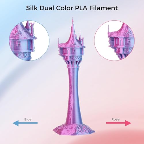 Image of Comgrow Silk PLA 3D Printer Filament, Dual Color 2 in 1 Blue and Rose Red, 3D Printing PLA Filament 1.75mm, Dimensional Accuracy + /- 0.02 mm, 1KG Spool, Coextrusion Shiny Silk 3D Filament