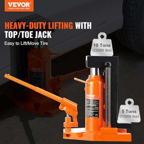 Bild 1 - VEVOR Hydraulischer Wagenheber, 5 t Hebebühne auf der Spitze, 10 t Hubkapazität an der Spitze, 20-173 mm Zehenhöhe, 287-440 mm obere Höhe, Lufthydraulischer Klauenwagenheber für Maschinen