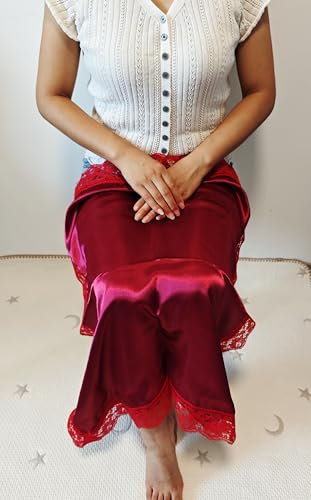 Women's Church Lap Scarf with Lace Trim, 26 Inch Silk Feel Cover,Handkerchief for Skirts Church Office2