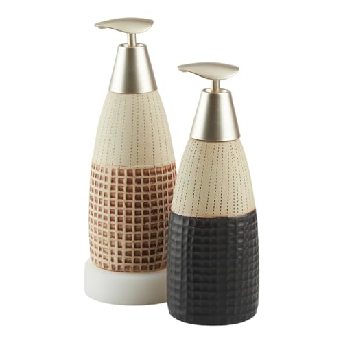 Image of SaSaSa Ceramic Soap Dispenser with Stylish Refillable Pump Bottle for Bathroom Handwash & Kitchen Wash Basin, Perfect for Hand Soap, Lotion and Shampoo, Black /Brown, (Set of 2) (10511)