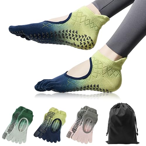 Image of Pilates Socks with Grips for Women - Toe Separators Non-Slip Barre Socks for Yoga, Ballet, Fitness, Dance