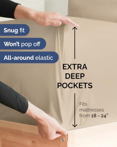 Image of CGK Unlimited Extra Deep Flex Top Split Head King Sheet Set - 6 Piece Breathable and Cooling Sheets - Hotel Luxury Bedding for Women, Men, Kids & Teens - Easy Secure Fit - Extra Deep Pockets - Cream