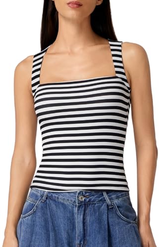 Image of QINSEN Women's Square Neck Sleeveless Double-Layer Tank Tops Basic Tight T Shirts