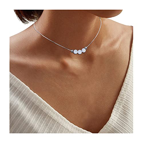 Moonstone Necklace Sterling Silver Dainty Choker Necklace for Women Crystals Healing Gem Stones Necklace as Handmade Spiritual Gifts White Gemstone Bead Necklace as Jewelry Gift for Girls from Sereney