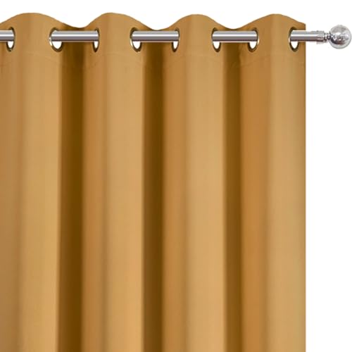 Image of LEMOMO Blackout Curtains 66 x 54 Inch Long Mustard Yellow Curtains Set of 2 Panels Room Darkening Curtains for Bedroom and Living Room