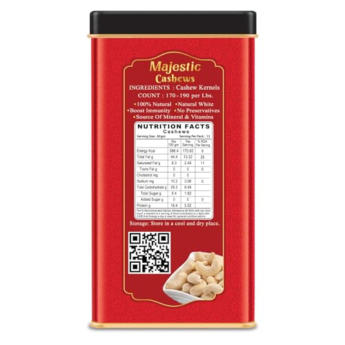 Image of DRIFRUTZ Majestic Cashew W180 | 400g Tin Pack | Whole Cashew Kernels | Suitable for Gourmet Preparation, Thoughtful Gifting, Tasting Platters, and Protein-Rich Indulgence