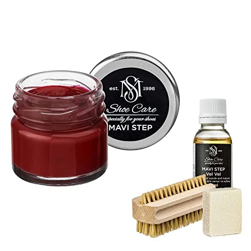 Kit d'entretien chaussures daim Aurora, le soin de luxe maroquinerie brun rouge vif