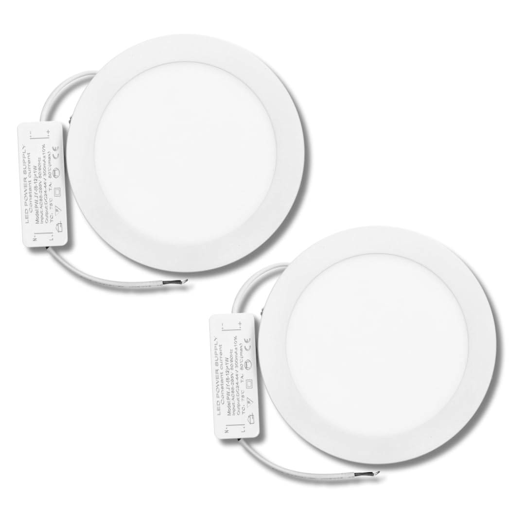 JANDEI - 2 x Downlights LED 18W, de Surface, Ronde (équivalent à 140W), Jante Blanche Mate en Aluminium (Blanc Froid 6000K). Parfait pour les Salons, Cuisines, Couloirs, Bureaux.