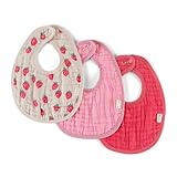 Itzy Ritzy Set of 3 Baby Bibs - Ultra-Soft Adjustable Infant & Toddler Bibs Made of Triple-Layer Cotton Muslin, Ideal for Drooling, Teething, & Eating - 3 Stylish, Coordinating Prints (Strawberry)