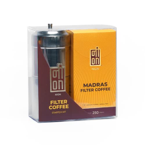 Image of Nion Filter Coffee Starter Kit | Set of 1 x 250g Madras Filter Ground Coffee + Madras Filter Coffee Maker (300ml) | Combo Pack