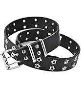 Yalice Double Grommet Leather Belts for Women Star Studded Belt for Jeans Pants Punk Waist Belt f...