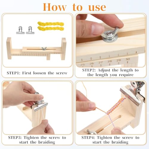 Kit para hacer pulseras de macramé con telar de madera ajustable y accesorios de tejer 2