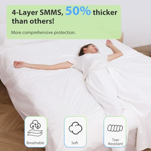 Image of 2 Pack Disposable Bed Sheets Fitted Sheet King Size, Disposable Travel Sheet for Hotel with Quilt Cover and Pillowcase, Disposable Bedding Travel Bedding Disposable Sheets for Travel Hotel Hospital