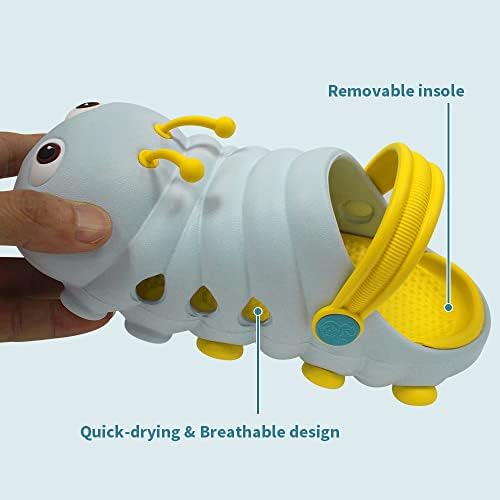 Kids Cute Caterpillar Clogs Garden Shoes Boys Girls Non-Slip Soft EVA Slides Slippers Indoor Outdoor Waterproof Children Water Shower Beach Pool Sandals, Blue, 8-9 Toddler | Image 4