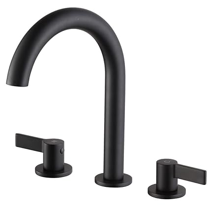 POP Matte Black Bathroom Faucet 8 Inches Widespread Bathroom Faucet 3 Hole Bathroom Faucet 2 Handle Bathroom Sink Faucet Brass with Supply Hoses