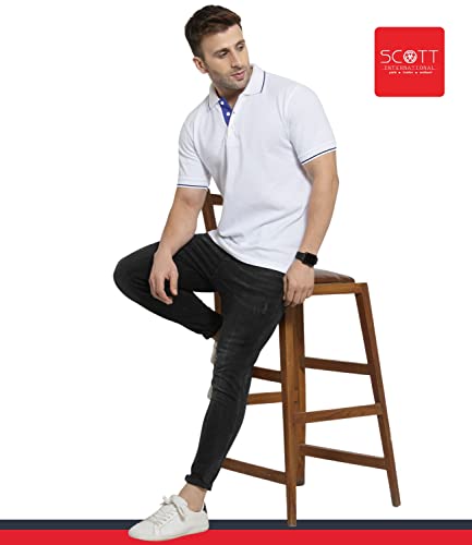 Image of Scott International Men's Organic Cotton Regular Fit Polo T-Shirt (White with Blue, Medium)