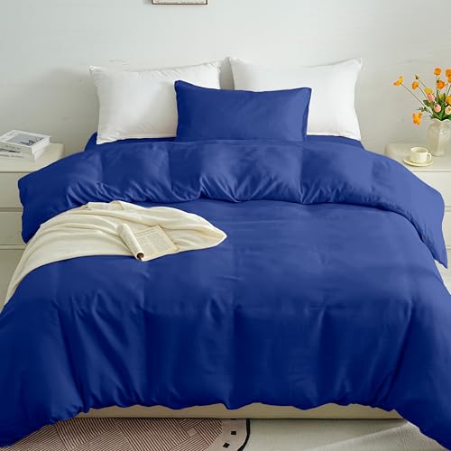 AYSW Ropa de cama de microfibra cepillada, funda nórdica y funda de almohada con cremallera, 155 x 220 cm y funda de almohada de 40 x 80 cm, color azul oscuro