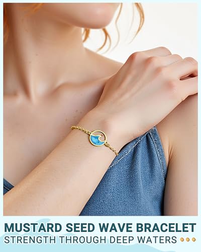 Strength Encouragement Gifts-When You Go Through Deep Waters Isaiah 43:2 Mustard Seed Wave Bracelet for Women Her2