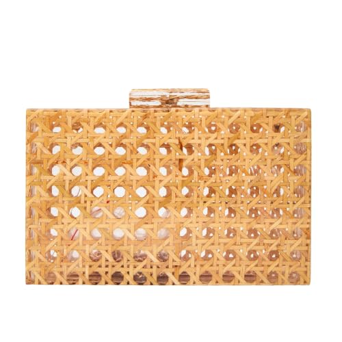 Image of RomanticDesign Women Acrylic Handbag Rattan Woven Pattern Square Box Crossbody Handbag Shoulder Bag Chain Purse