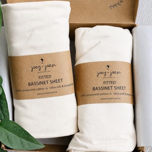 Image of Bassinet Fitted Sheets 33x20 for Baby Beside Dreamer Bassinet & Bedside Sleeper - Snuggly Soft 100% Jersey Cotton - White - 2 Pack