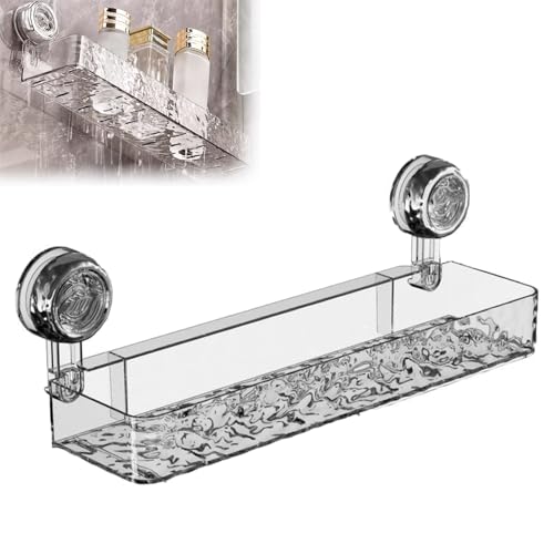 Pipiman Movable Shower Shelf Suction Cup, No-Drill Wall Mounted Storage Holder for Bathroom Kitchen Storage Rack Shelf Showers Accessories, Suction Cup Shower Caddy (White)