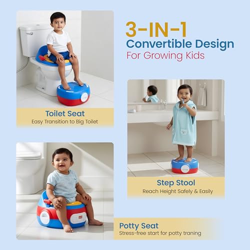 Image of LuvLap 3-in-1 Potty Training Seat for Kids 1-5 Years: Comfortable Baby Potty with Removable Pot, Safety Handles, Splash Guard & Anti-Slip Base for Secure Home Toilet Training, Red
