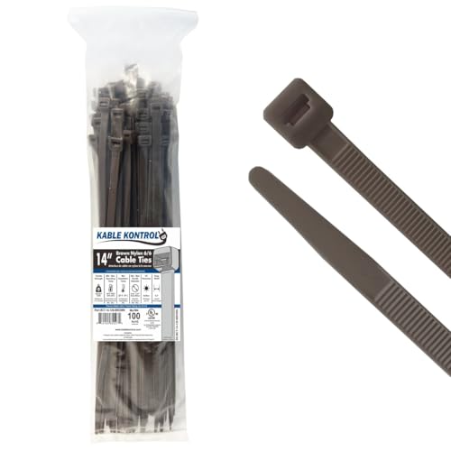 Kable Kontrol Cable Zip Ties, 14 Inch, 100 Pcs, HD 120lbs Test, Brown
