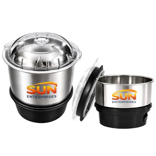 Image of SUN ENTERPRISES Stainless Steel Combo (Mini 180 Ml & 250 Ml) grinders Jars Set one for Mixer Grinder, Compatibility with all mixer grinders with 2 slots of grinders Jars fitting with 4 teeth coupler