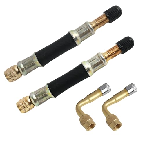 FunWorth 4Pcs Adaptadores Extensión de Válvula de Neumático (90° + 100 mm), Fabricado en Caucho y latón. Extensión de válvula para Coches, Motocicletas, Bicicletas, Scooters y Camiones