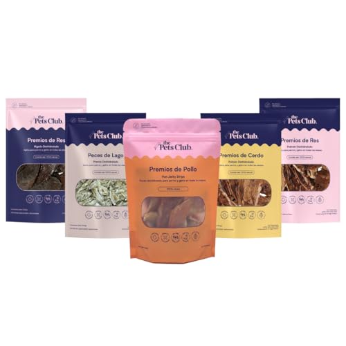 Mascotas, Pet Products The Pets Club Premios para Perro - 5 Pack - Res, Cerdo, Pollo y Pescado Deshidratado