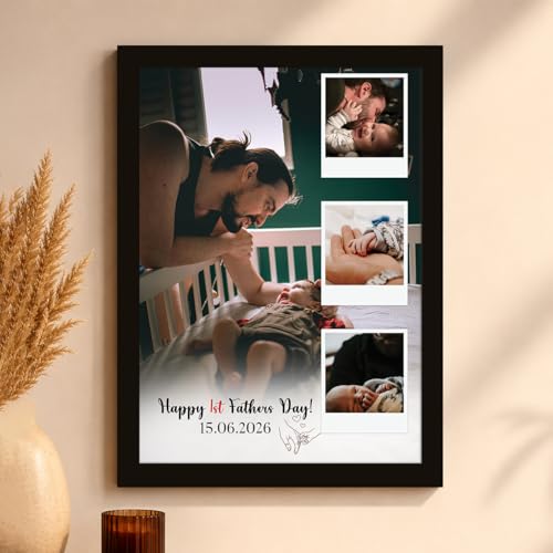 Image of Art Street Personalized Gift for Father, Dad Photo Frame | 4 Image Collage with Custom Text, Customized Photo Frame for Father, Wall Decor for Bedroom Living Room, A4 Size 8x12 Inch